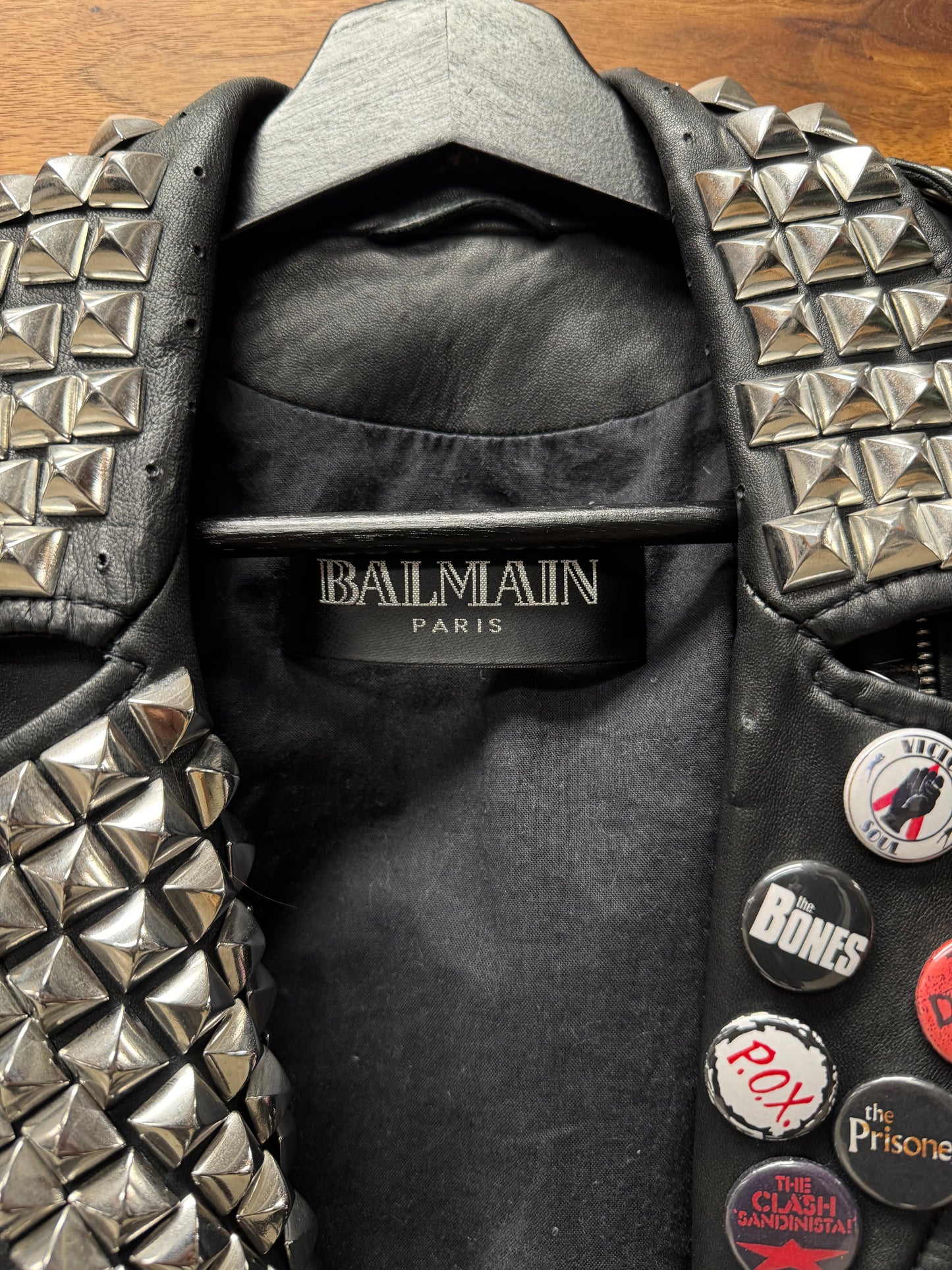 SS2011 Balmain Studded/Pin Patched ‘Caped’ Leather Biker Jacket