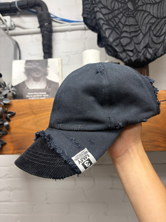 Mihara Yasuhiro Crushed Corduroy/Cotton Distressed Black Baseball Cap