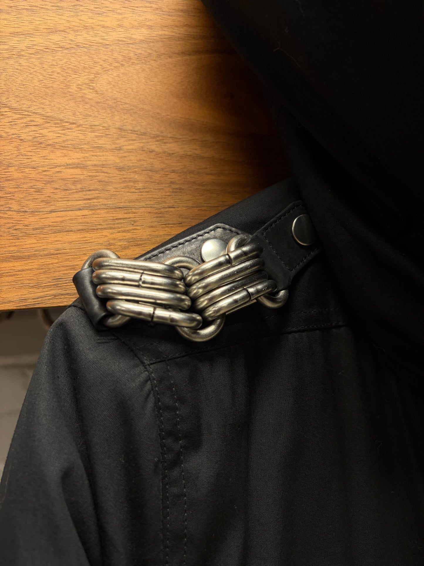 AW2019 Rick Owens ‘Larry’ Chain Mail Epaulette Black Jumbo Parka