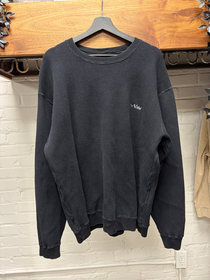 Neighborhood Embroidered Black/White Thermal Cotton Long Sleeve Shirt