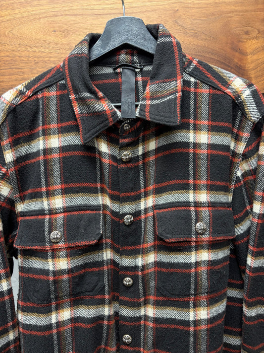 Chrome Hearts ‘Work Dog’ Heavy Wool Plaid Flannel Button Snap Shirt