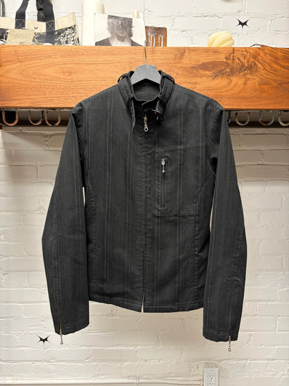 5131 Pour Les Hommes Black Pinstripe Belted Collar Jacket
