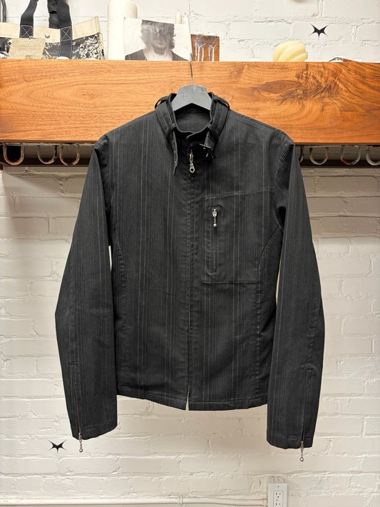 5131 Pour Les Hommes Black Pinstripe Belted Collar Jacket