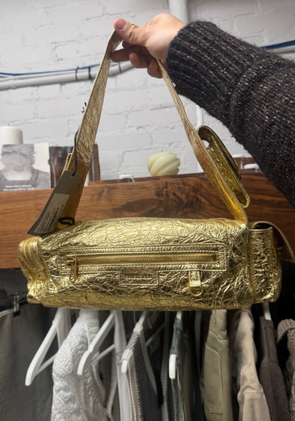 2024 Balenciaga ‘Metalized’ Gold Lamb Leather ‘Superbusy’ Cargo Bag