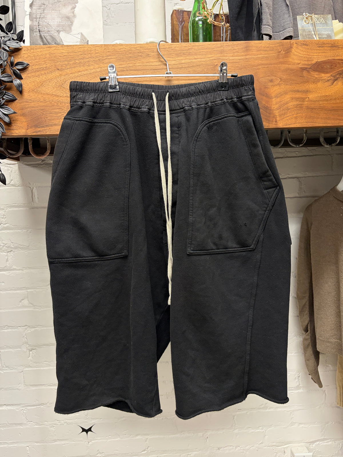Rick Owens Drop Crotch Black Drawstring ‘Pod’ Shorts