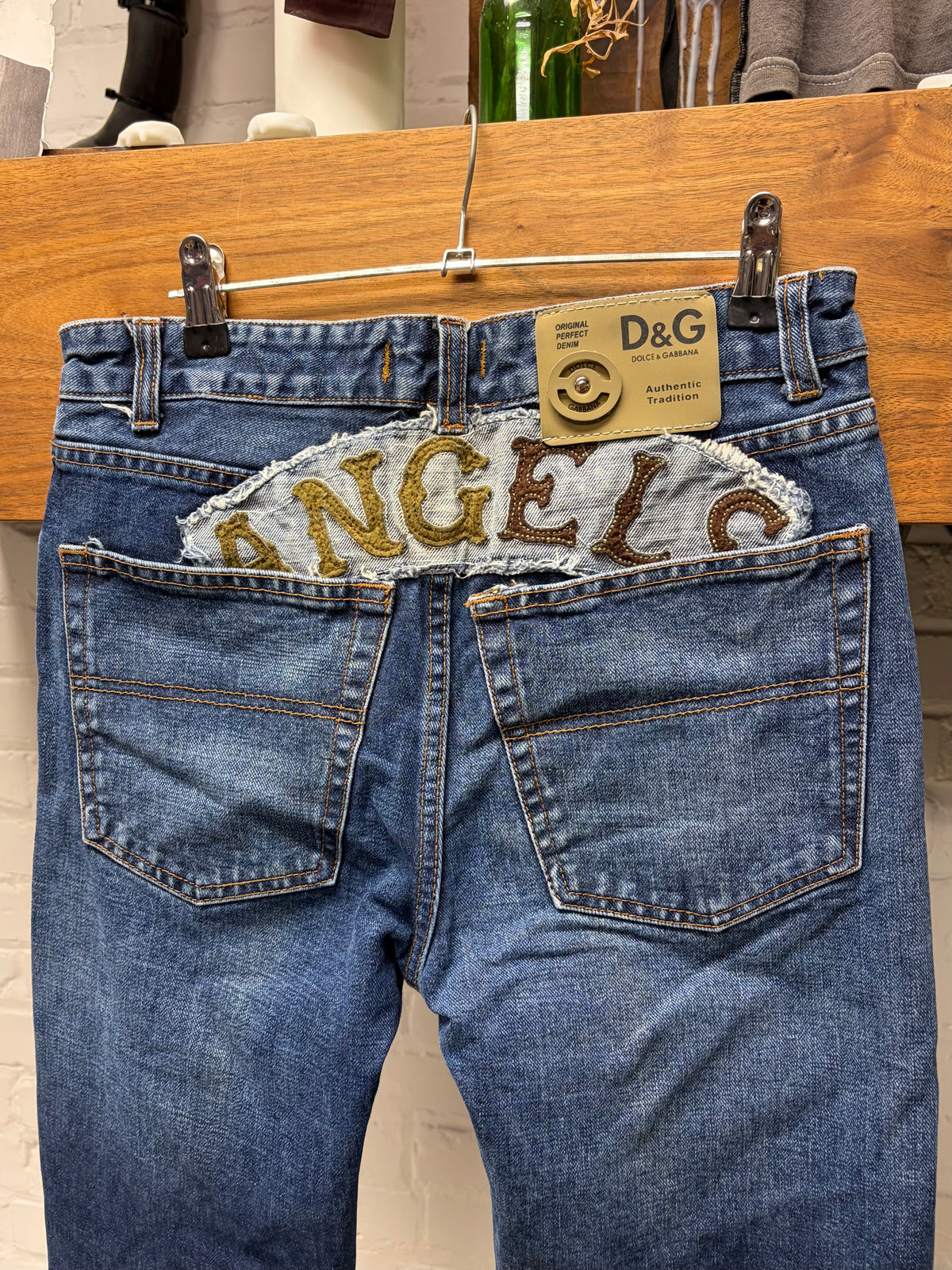 2000s Dolce & Gabbana ‘Angels’ Patch Embroidered Blue Bootcut Denim