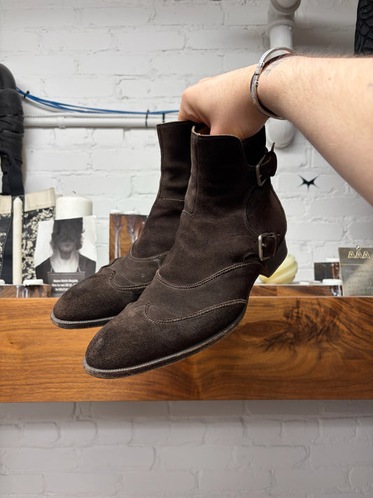 Yves Saint Laurent Rive Gauche by Tom Ford Double ‘Monk Strap’ Brown Suede Chelsea Boots