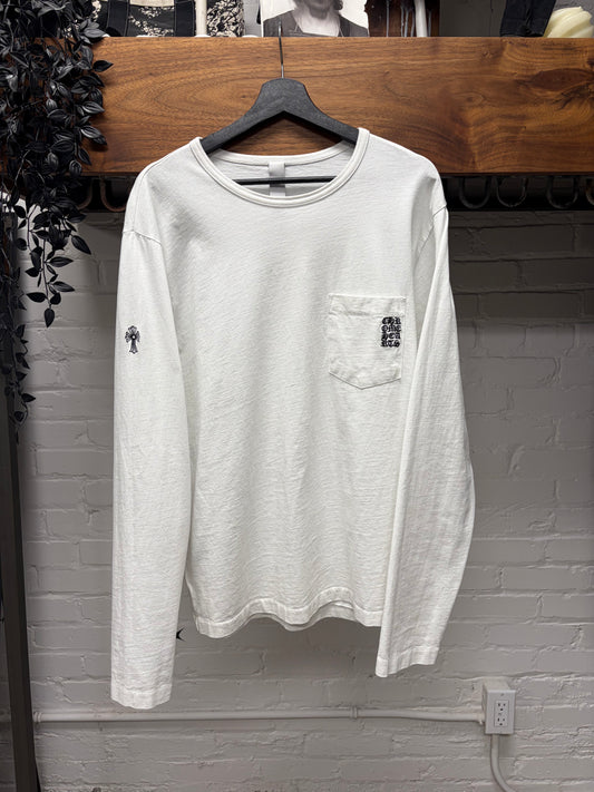 Chrome Hearts ‘GRP Y-Not’ Leather Tag Embroidered Logo White Long Sleeve Shirt