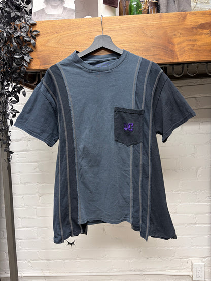 Rebuild By Needles ‘7 Cuts’ Dark Blue Reconstructed Embroidered Logo Pocket T-Shirt
