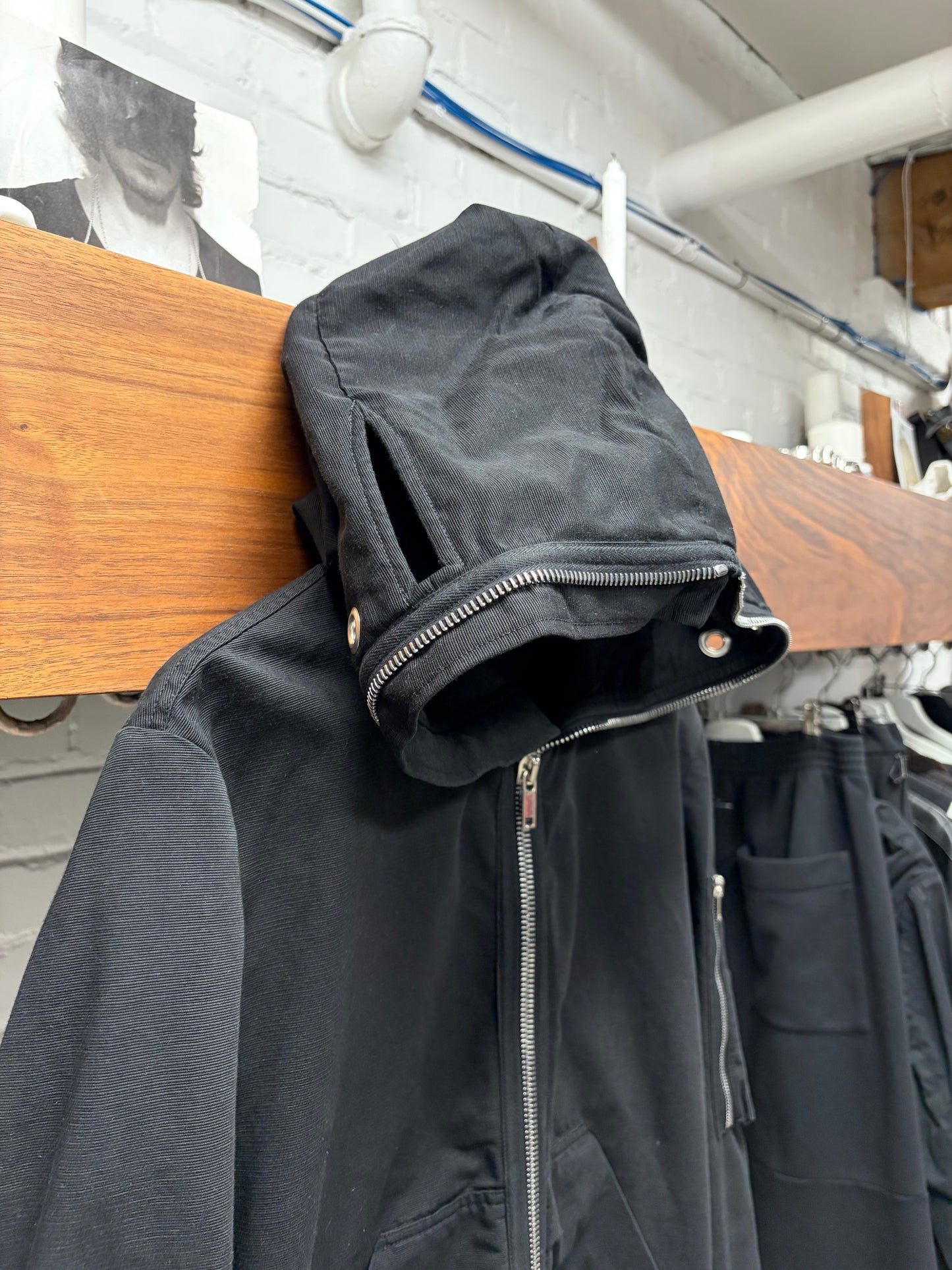 Rick Owens Canvas ‘Gimp’ Black Full-Zip Eye Cut-Out Hoodie
