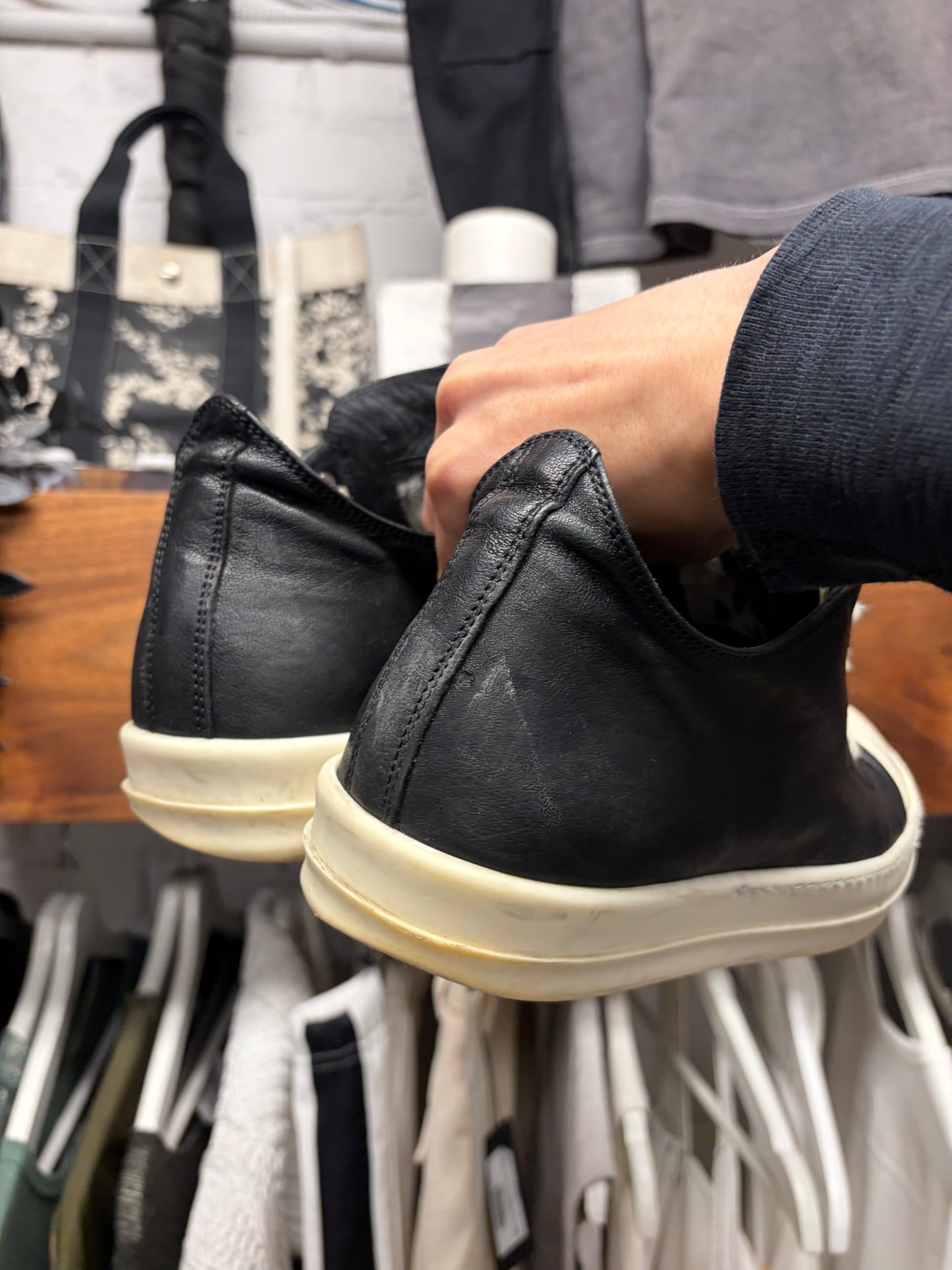 Rick Owens Leather Mainline ‘Ramones’ Black/Milk Low Top Sneakers