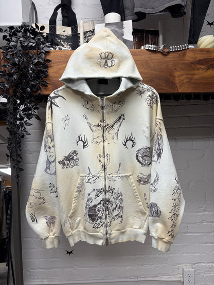 SS2024 Balenciaga ‘Tattoo’ Dirty White Zip Up Hoodie