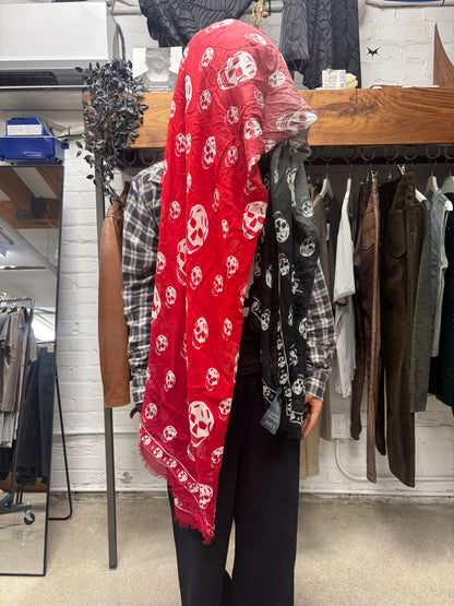 Alexander McQueen XL size Silk Black/Red Skull Print Scarf