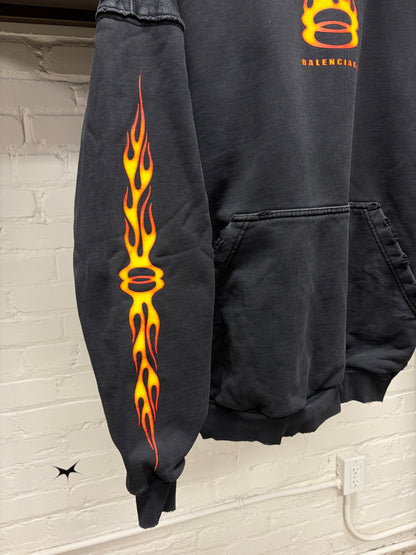 SS2024 Balenciaga ‘Unity Flame’ Distressed Black Pullover Hoodie