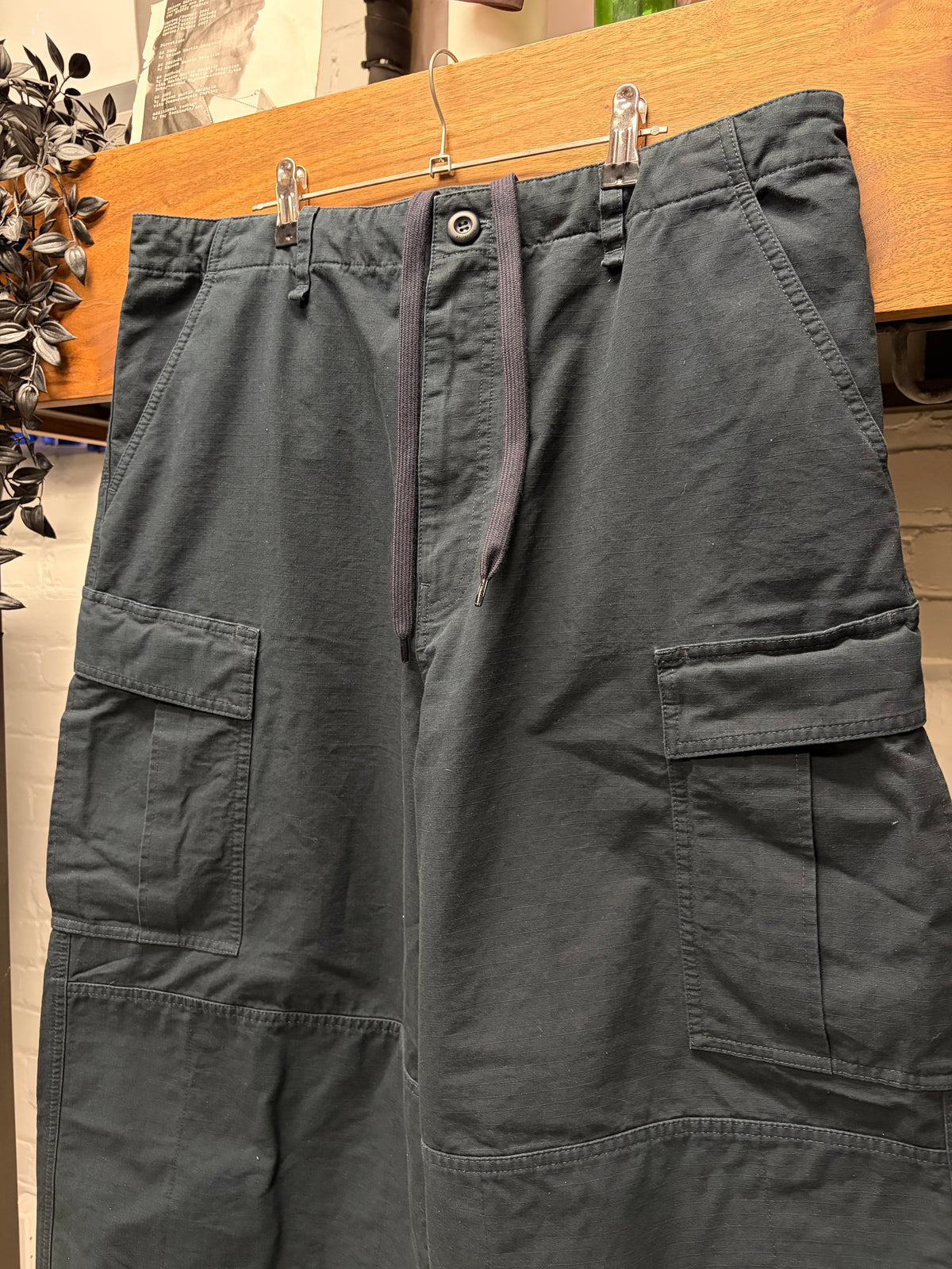 2024 Balenciaga Garde-Robe Navy Blue Ripstop Wide Leg Drawstring Cargo Pants