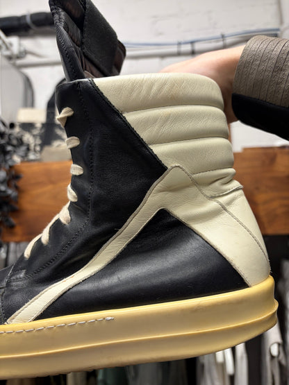 Rick Owens Geobasket Black/Milk Calf Leather High Top Sneakers