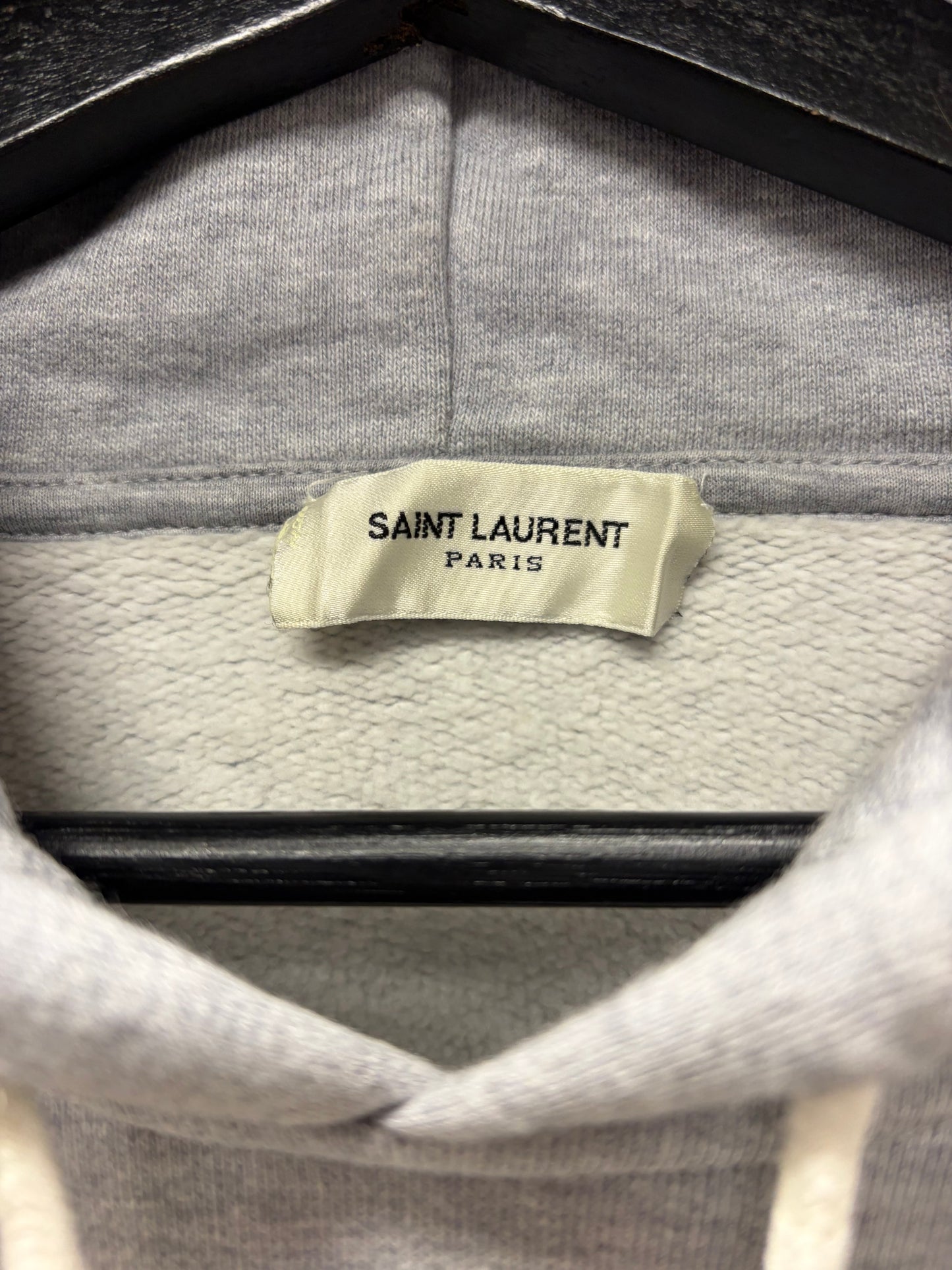 2023 Saint Laurent ‘YSL’ Embroidered Logo Grey Pullover Hoodie