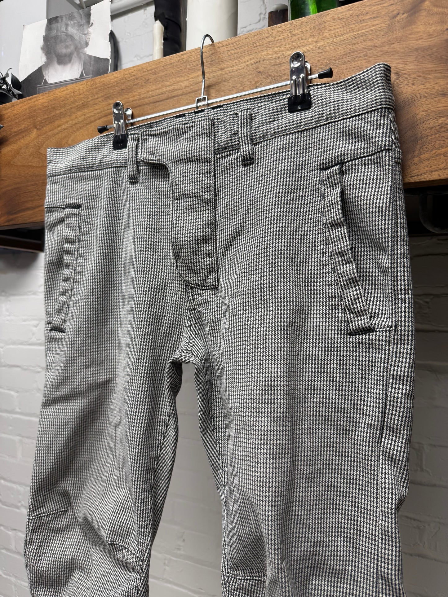 Balmain Black/White ‘Houndstooth’ Patterned Biker Skinny Jeans