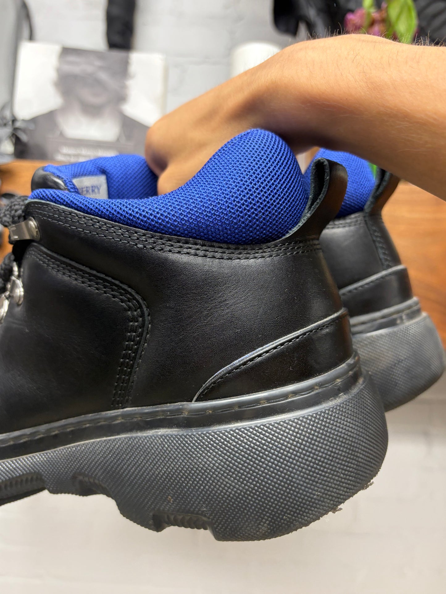 Burberry Trek Lace-Up Black/Blue Leather Ankle Boots