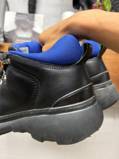 Burberry Trek Lace-Up Black/Blue Leather Ankle Boots