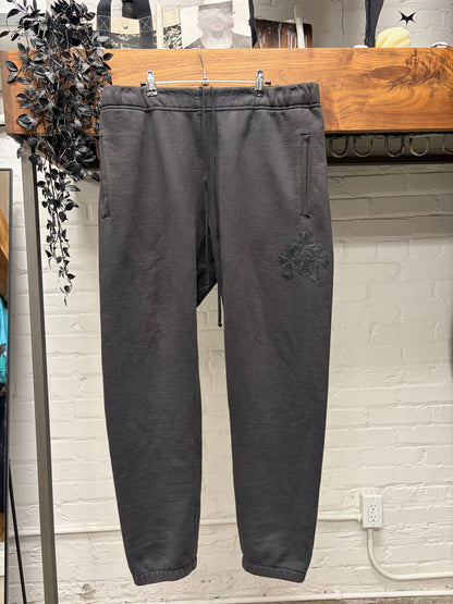 Chrome Hearts ‘Paperjam’ Black Cemetery Leather Cross Patch Sweatpants