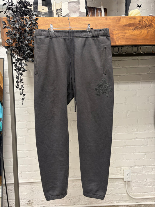 Chrome Hearts ‘Paperjam’ Black Cemetery Leather Cross Patch Sweatpants