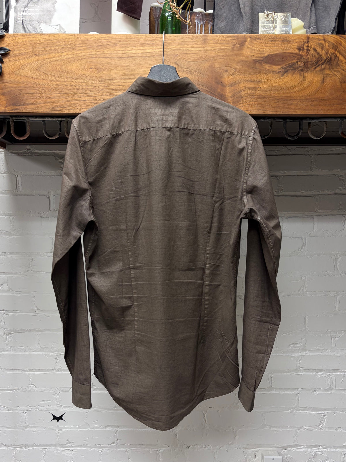 Gucci ‘Resin Waxed’ Cotton Brown Button Up ‘Skinny’ Shirt with Cursive Pocket Branding