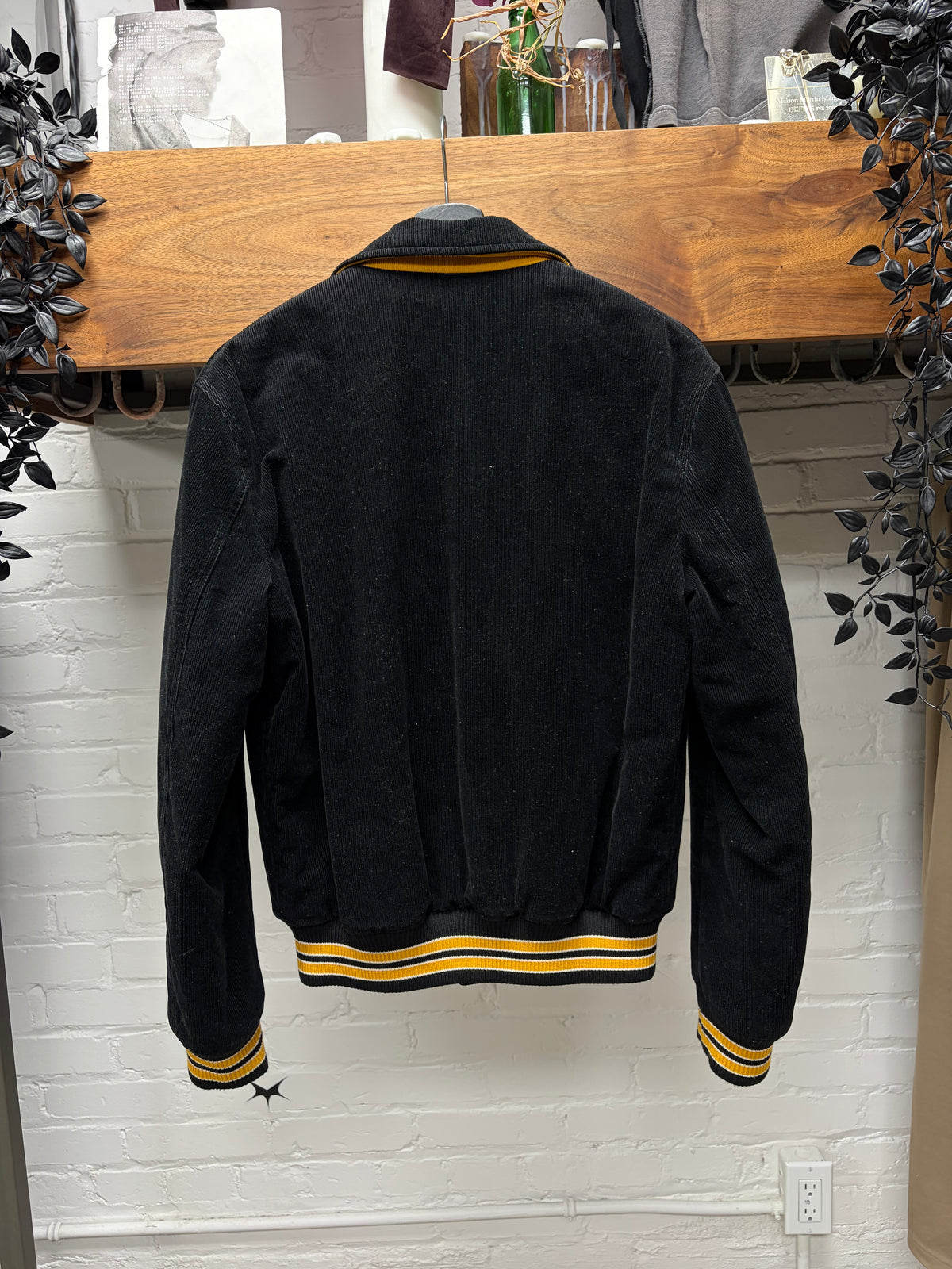 2017 Saint Laurent ‘Je T’aime’ Black/Yellow Corduroy ‘Teddy’ Varsity Jacket