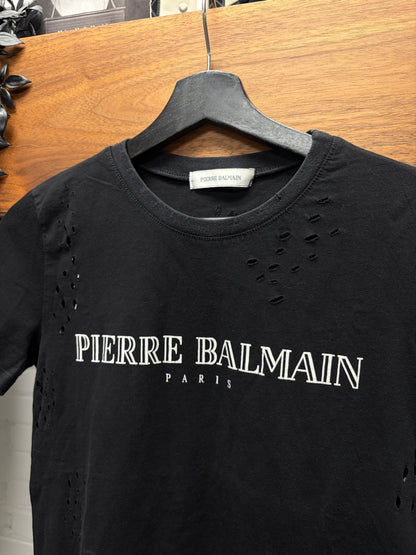 Pierre Balmain ‘Slash Distressed’ Black Logo T-Shirt