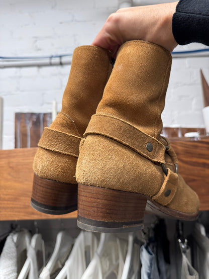 Saint Laurent ‘Wyatt’ Harness Brown Suede Pointed Toe Boots