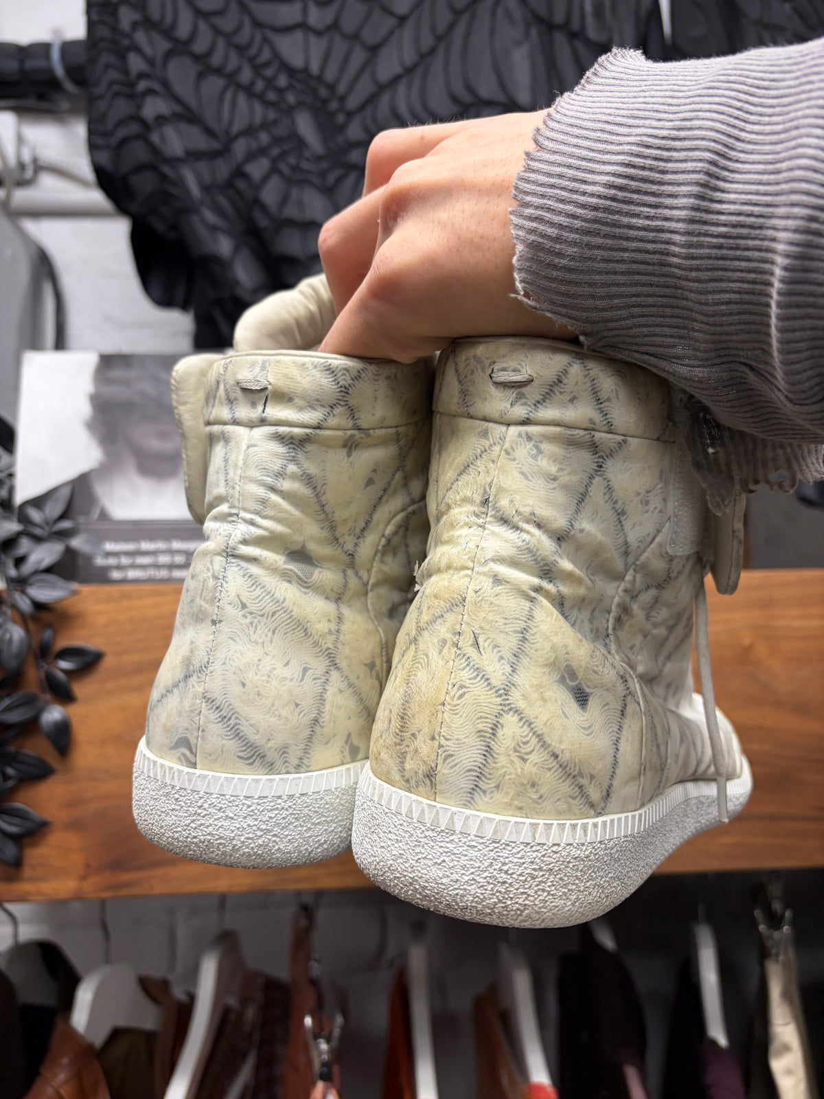 Maison Margiela Marbled White Leather ‘Future’ High Top Sneakers