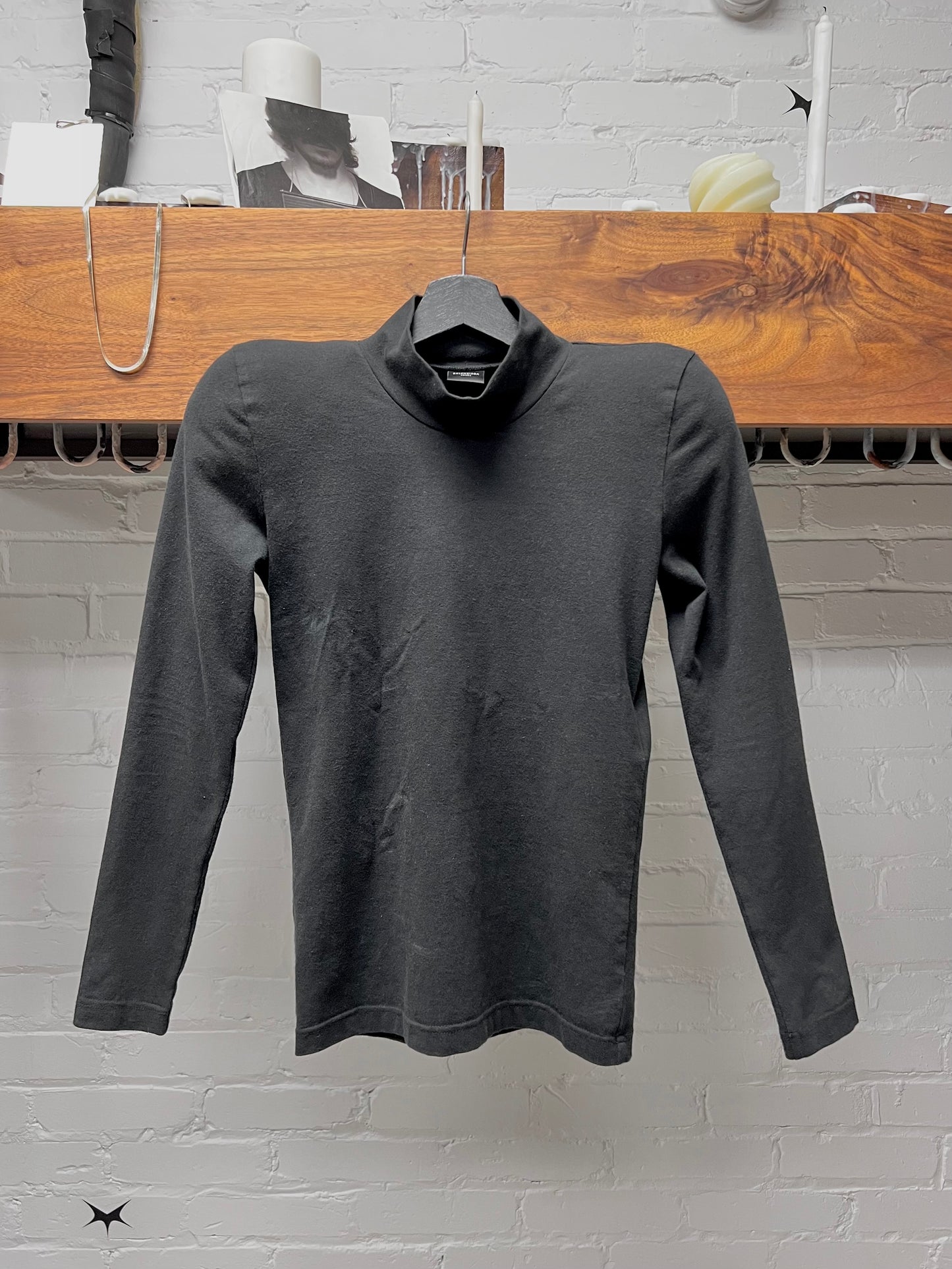 2023 Balenciaga ‘Padded Shoulder’ Mock Neck Long Sleeve Shirt