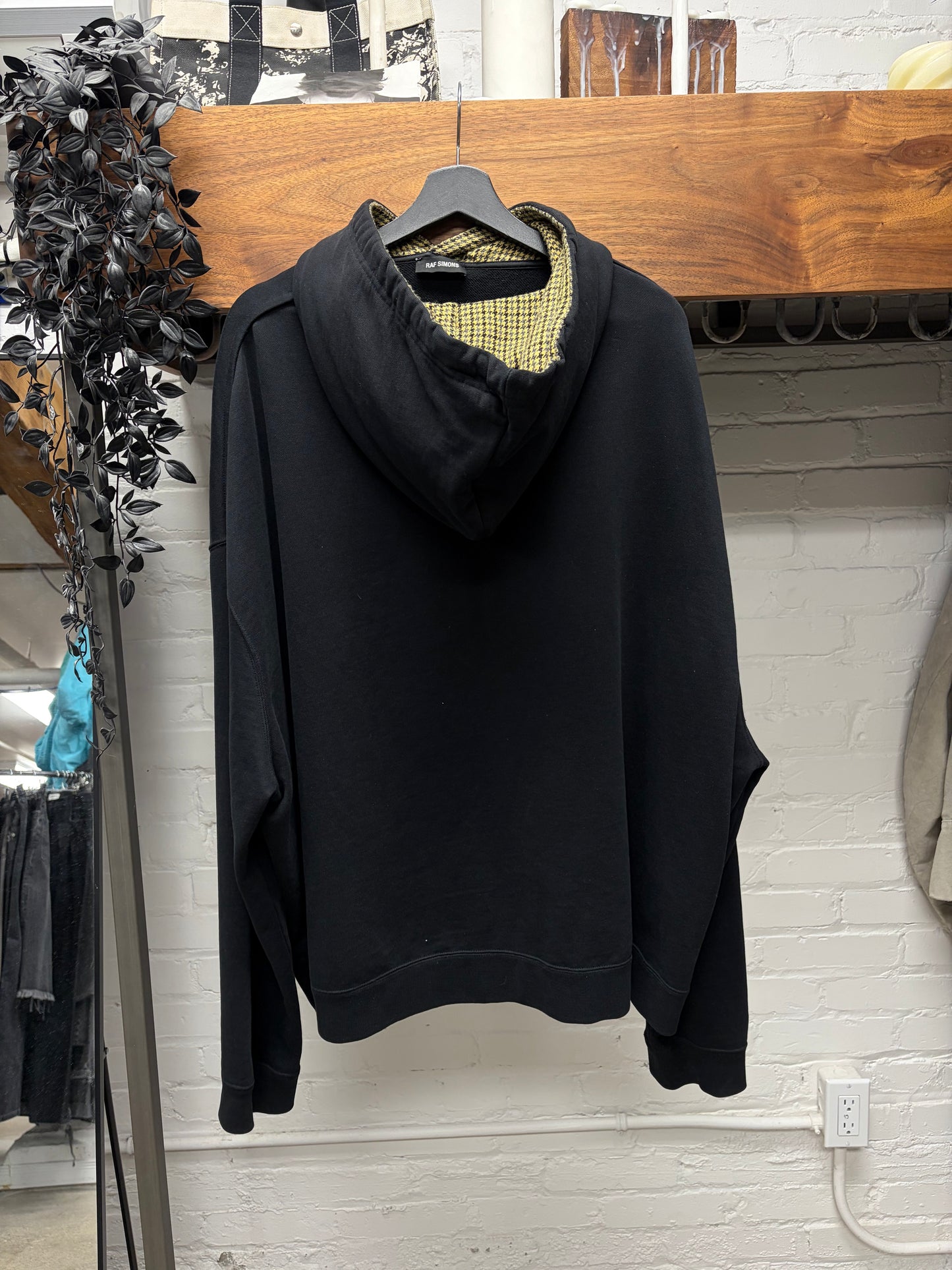 2018 Raf Simons Oversized Hoodie with Houndstooth Interior