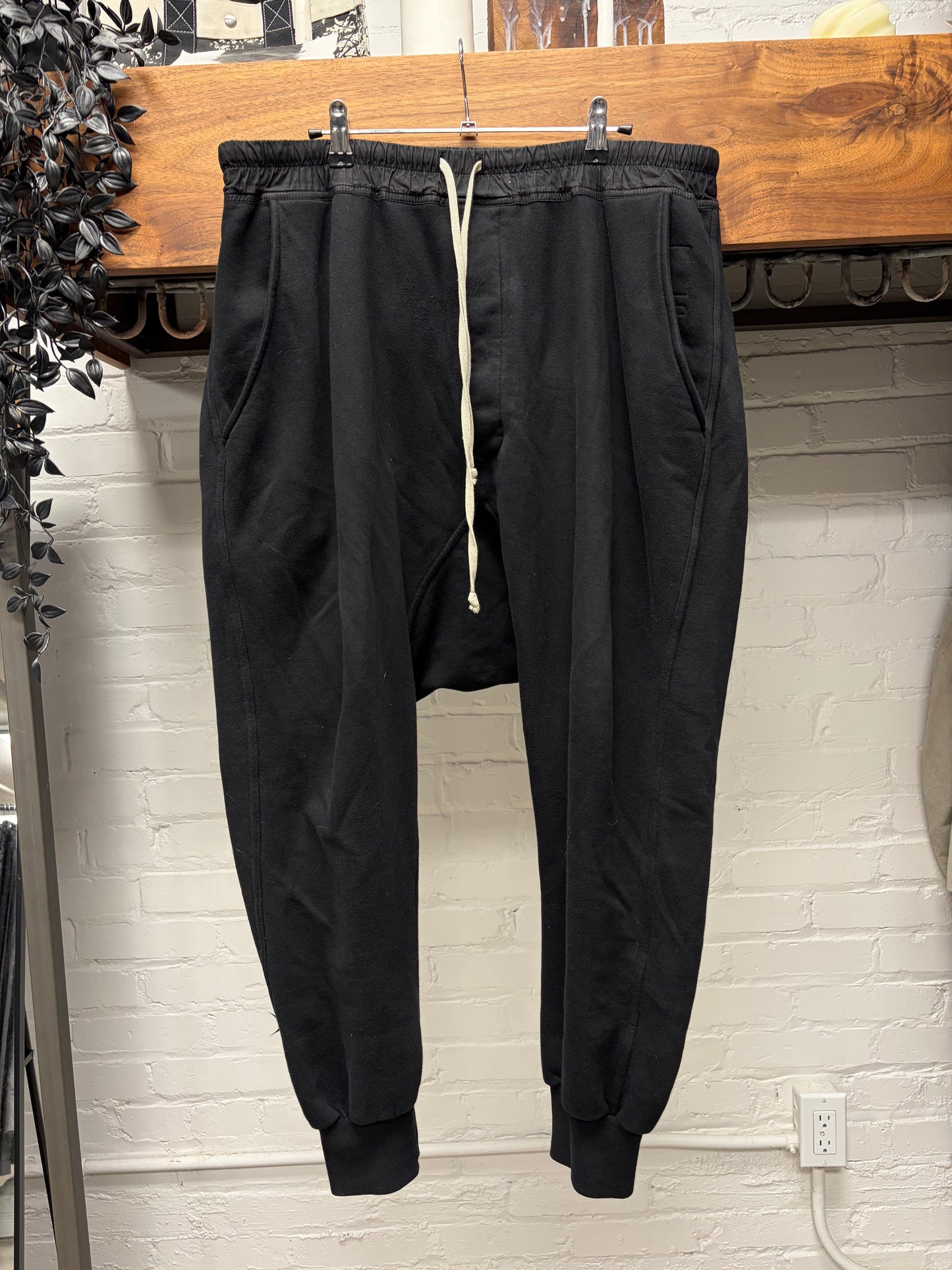 Rick Owens Drop Crotch Black Drawstring Sweatpants