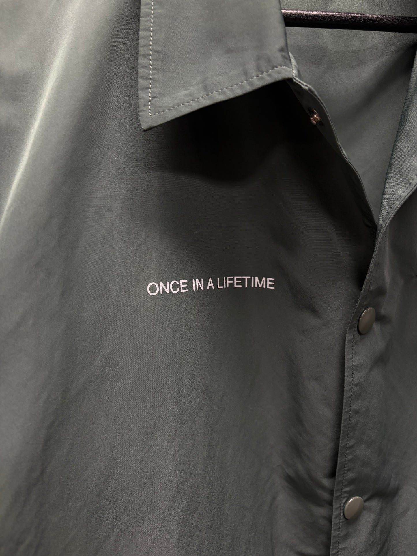 SS2022 Undercover ‘Once in a Lifetime’ Green Nylon Short Sleeve Camp Collar Shirt