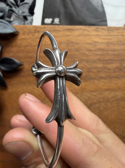 Chrome Hearts Tiny Cross Pendant .925 Silver Bangle Bracelet