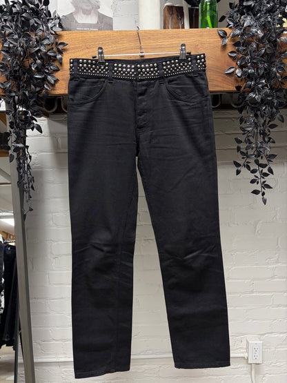 2011 Prada ‘Studded Waistband’ Silver Detailed Black Skinny Jeans