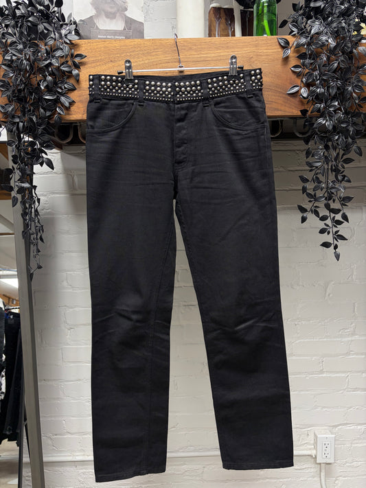 2011 Prada ‘Studded Waistband’ Silver Detailed Black Skinny Jeans