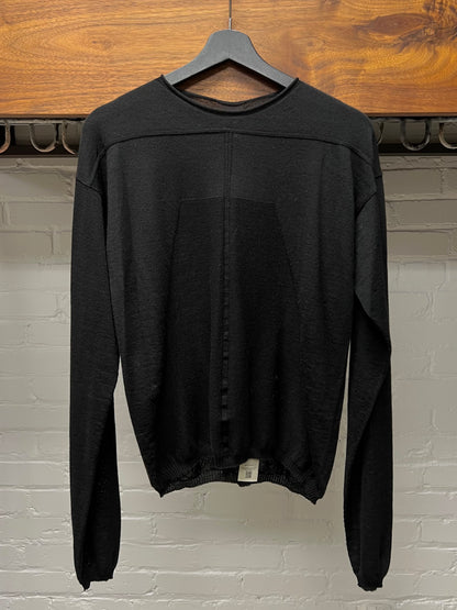 SS2025 Rick Owens ‘Hollywood’ Virgin Wool Black Stretch Knit Sweater