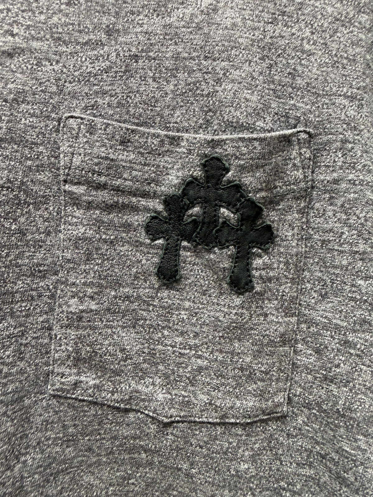 Chrome Hearts ‘Cemetery’ Black Leather Cross Patch Grey Short Sleeve T-Shirt