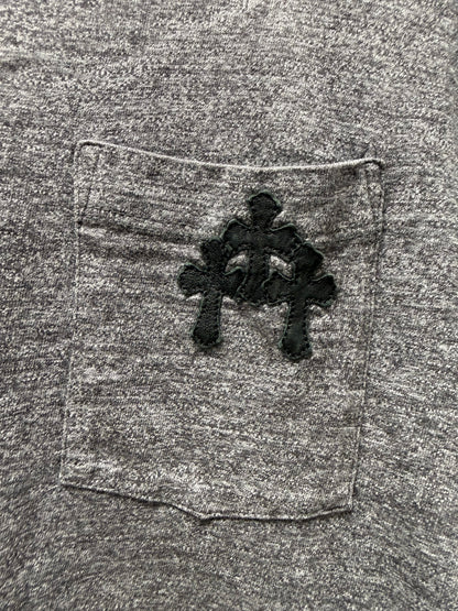 Chrome Hearts ‘Cemetery’ Black Leather Cross Patch Grey Short Sleeve T-Shirt