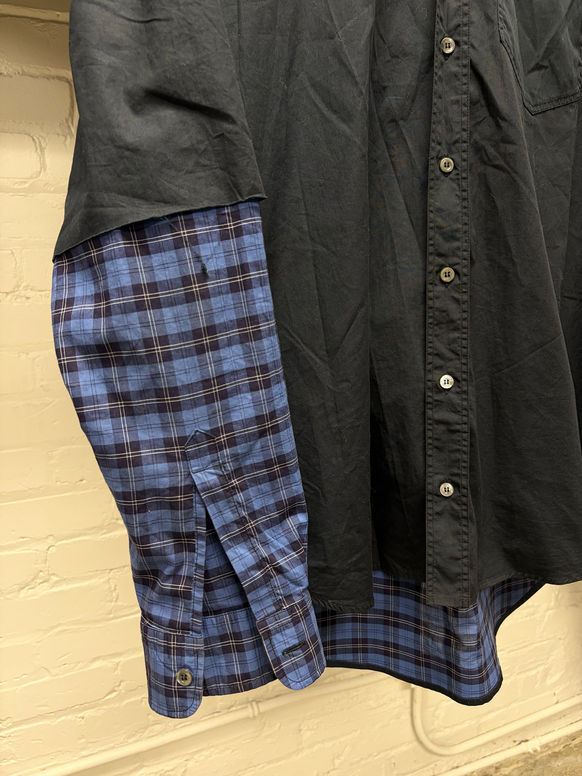 SS2019 Vetements ‘Fusion’ Layered Navy/Plaid Hybrid Button Up Shirt