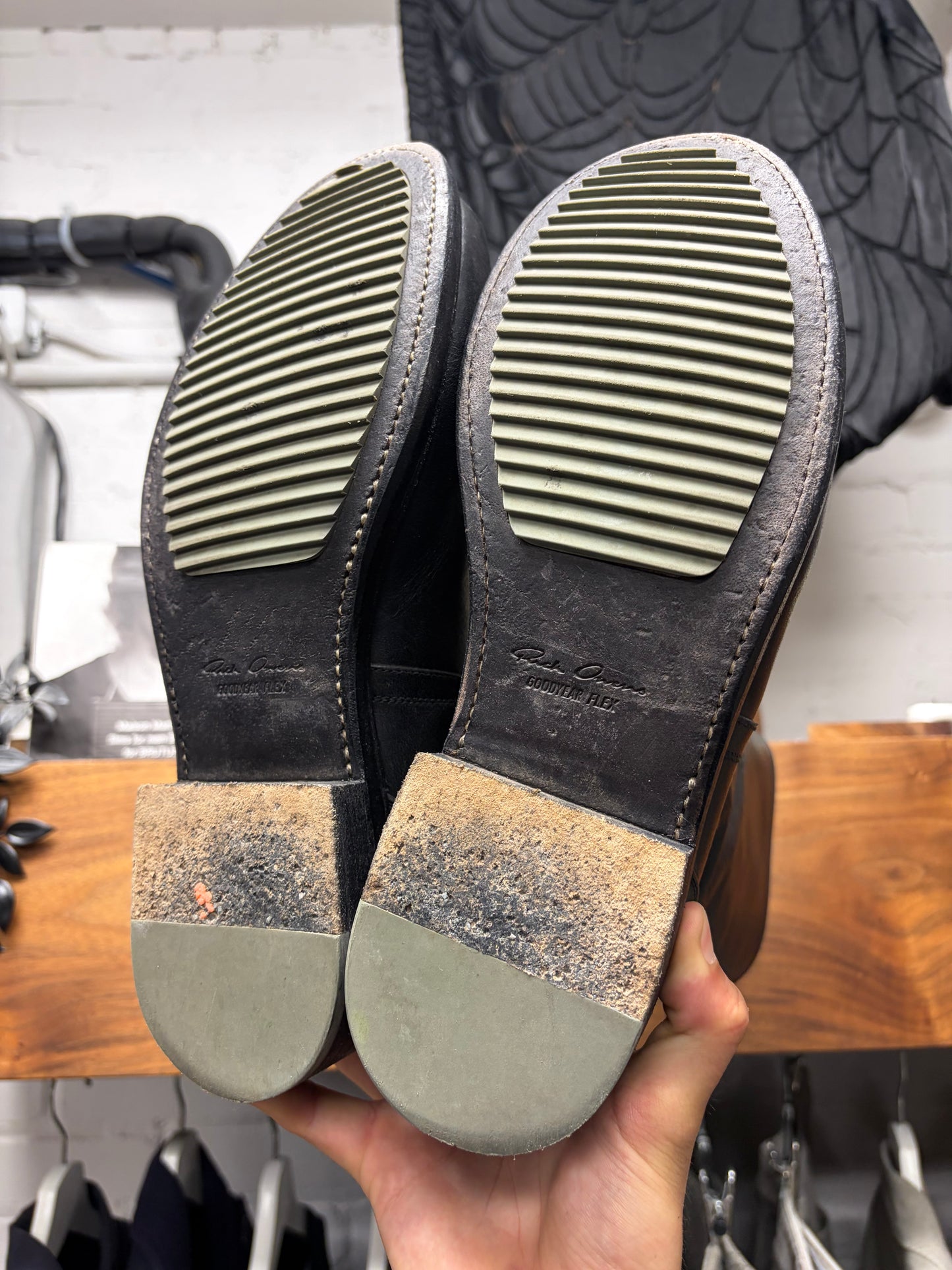 Rick Owens ‘Creeper’ Black Leather ‘Goodyear Sole’  Combat Boots