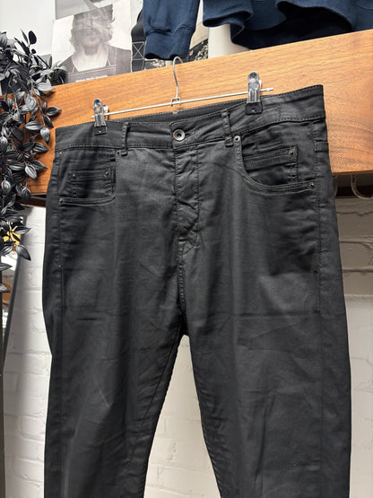 Rick Owens Waxed Black ‘Detroit Cut’ Skinny Jeans