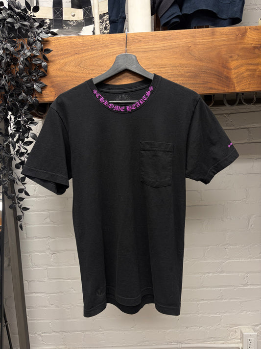 Chrome Hearts Black/Purple Scroll Neck Logo Short Sleeve Shirt