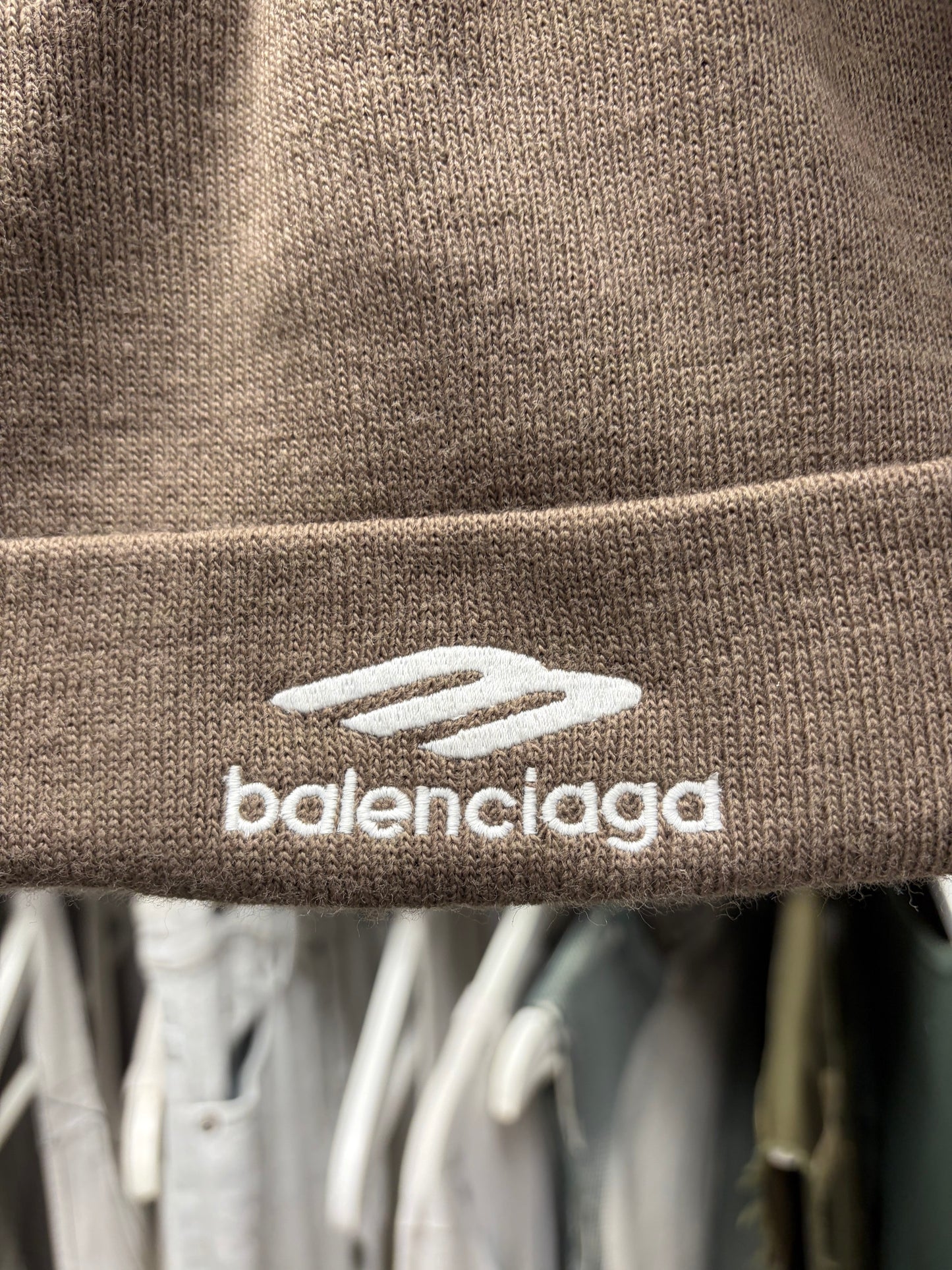 Balenciaga ‘3B’ Sports Icon Logo Brown Ribbed Beanie