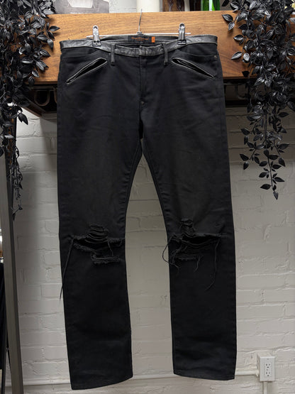 AW2005 Undercover ‘Arts & Crafts’ Leather ‘Cummerbund’ Skinny Jeans