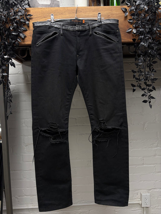 AW2005 Undercover ‘Arts & Crafts’ Leather ‘Cummerbund’ Skinny Jeans