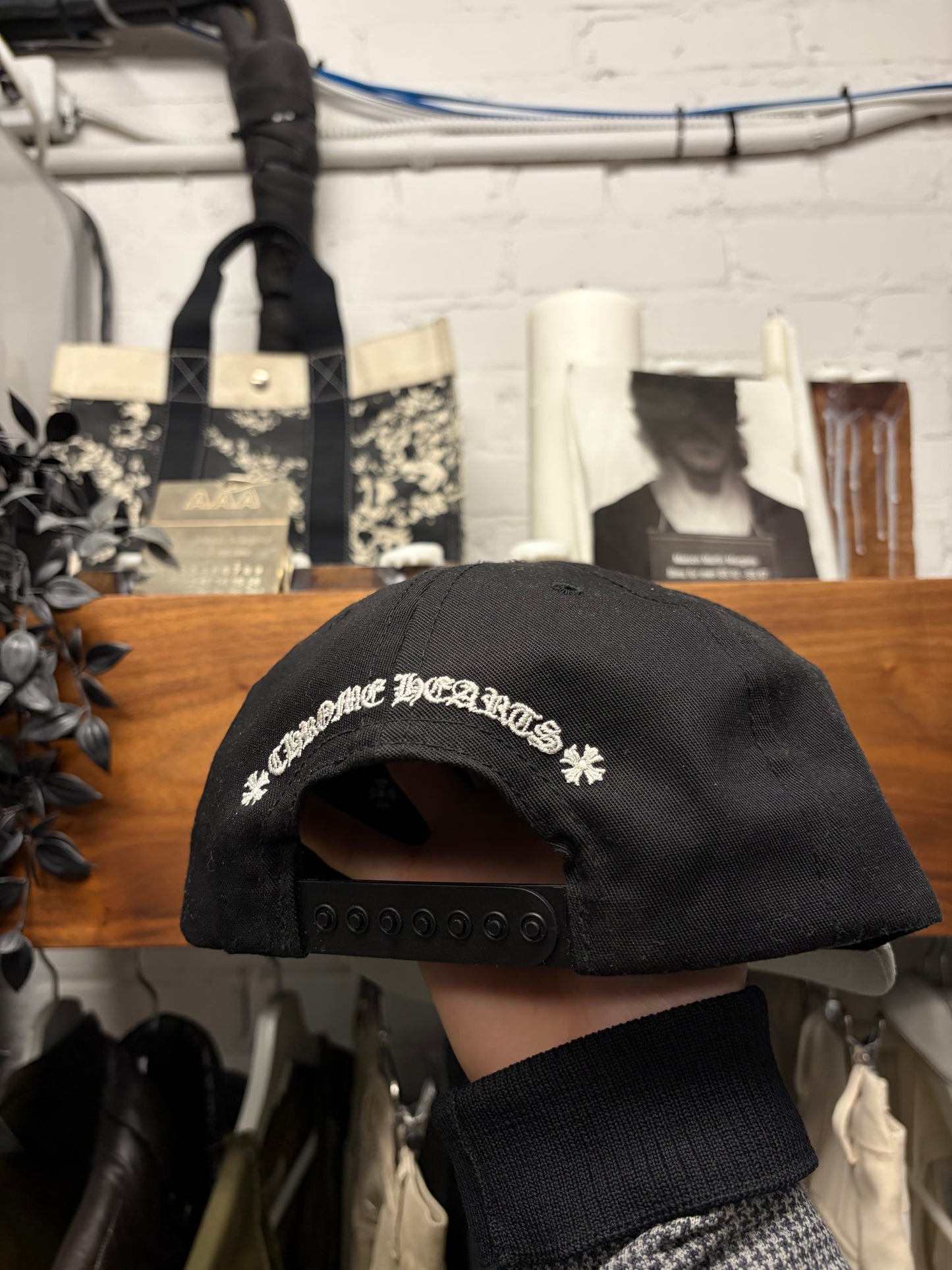 Chrome Hearts ‘CH’ Black/Grey Embroidered Logo Strap-Back Baseball Hat
