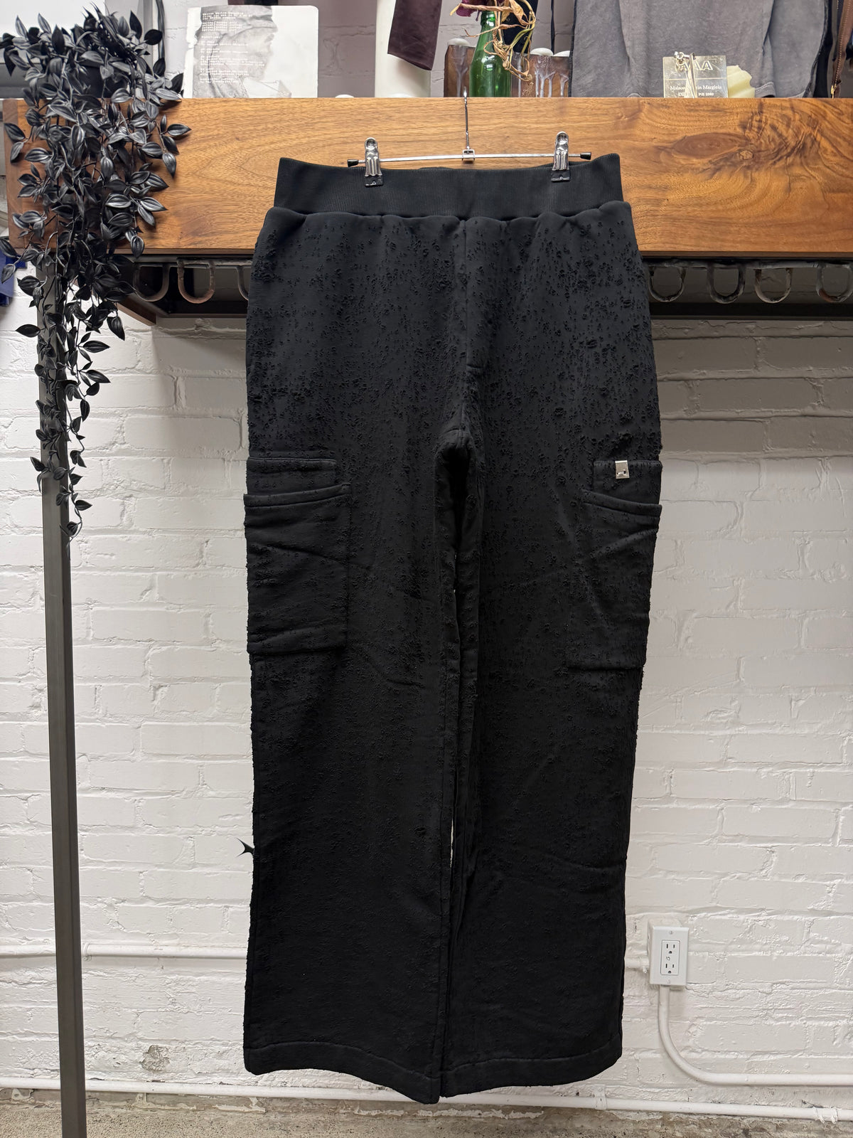 1017 Alyx 9SM ‘Needle Punched’ Black Treated Wide Leg Distressed Cotton Sweatpants